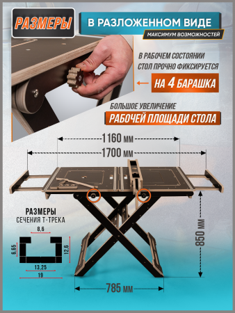 Верстак складной универсальный, с Т-Треками в столешнице, Титан МАХ